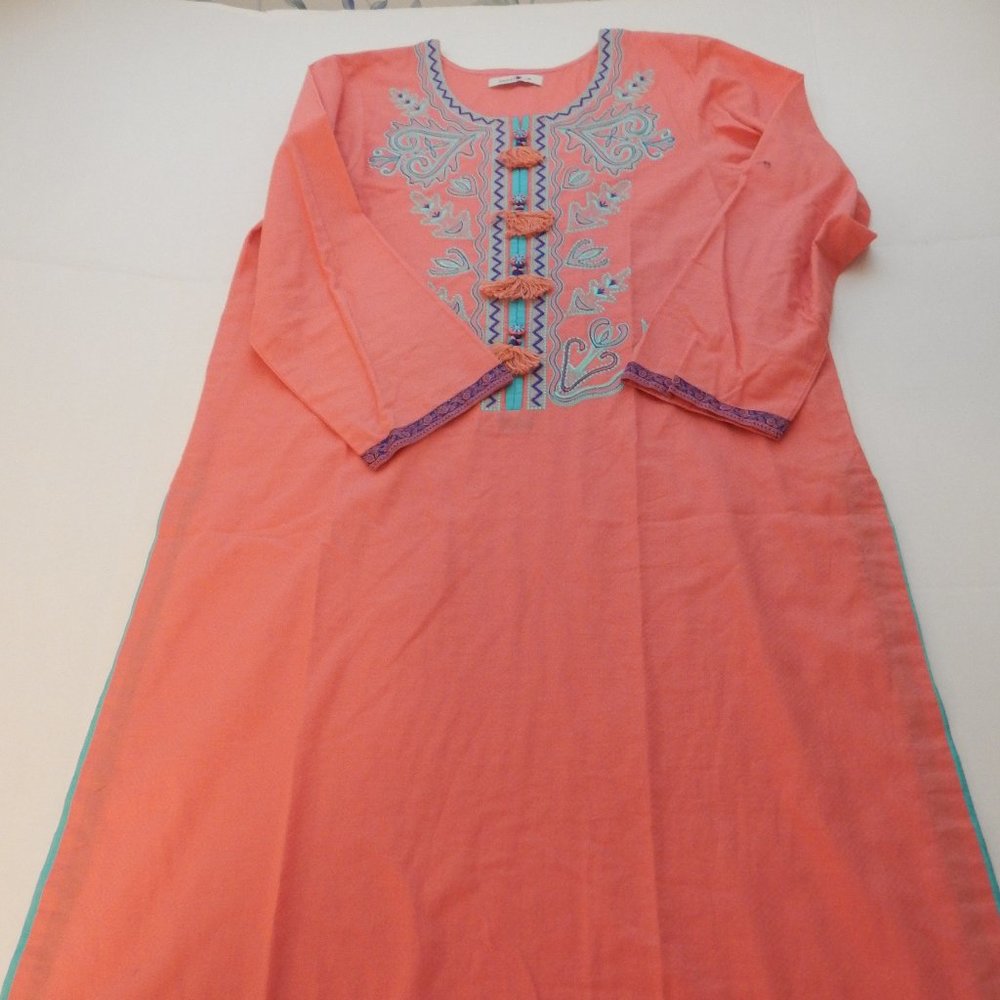 ZEEN Pakistani Indian Formal Embroidered 100% Cotton Kurti - Picture 2 of 6